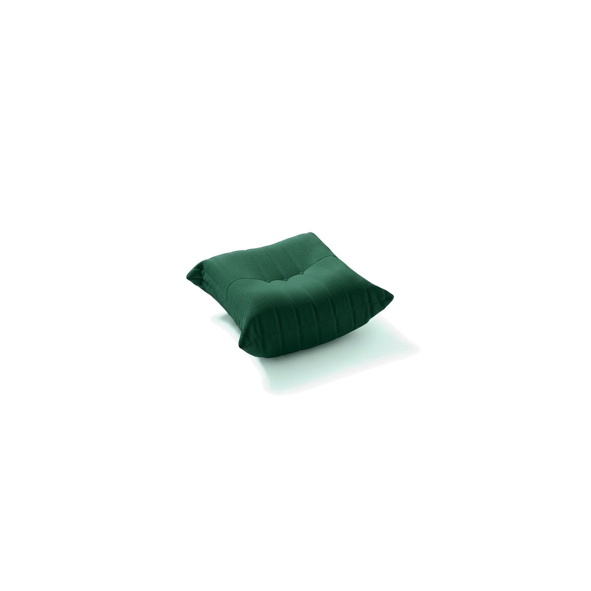 Pouf repose-pieds bas, velours teddy vert sapin, vue de trois quarts avant