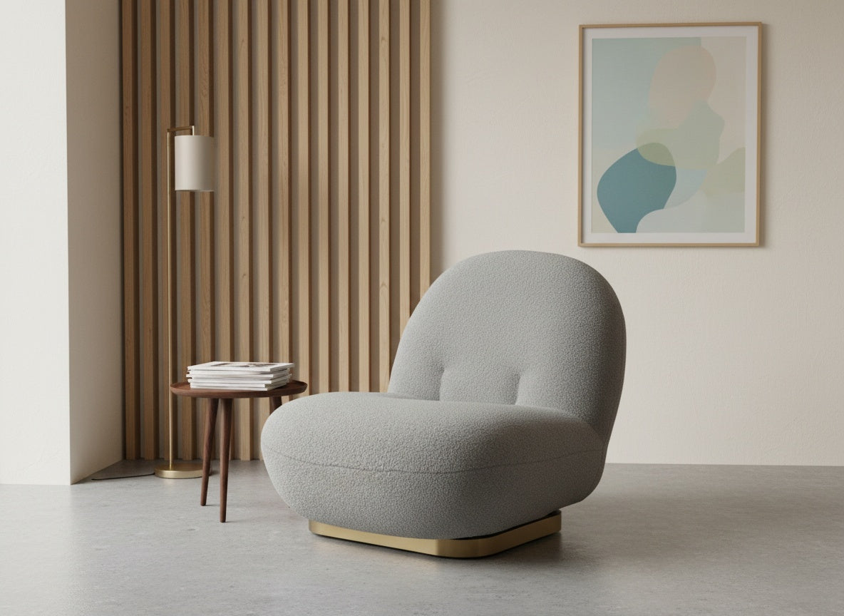 Fauteuil nuage pivotant gris colombe dans la salle d'attente d'un cabinet